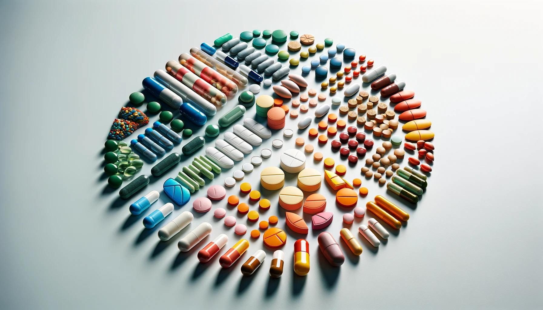 A concept photo illustrating a variety of multivitamins
